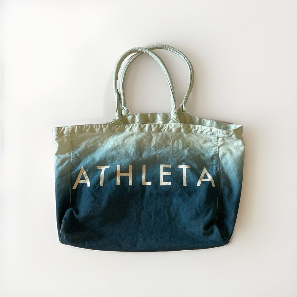 Athleta Blue/White Ombré Tote Bag Logo Open Top Double Handles Women’s